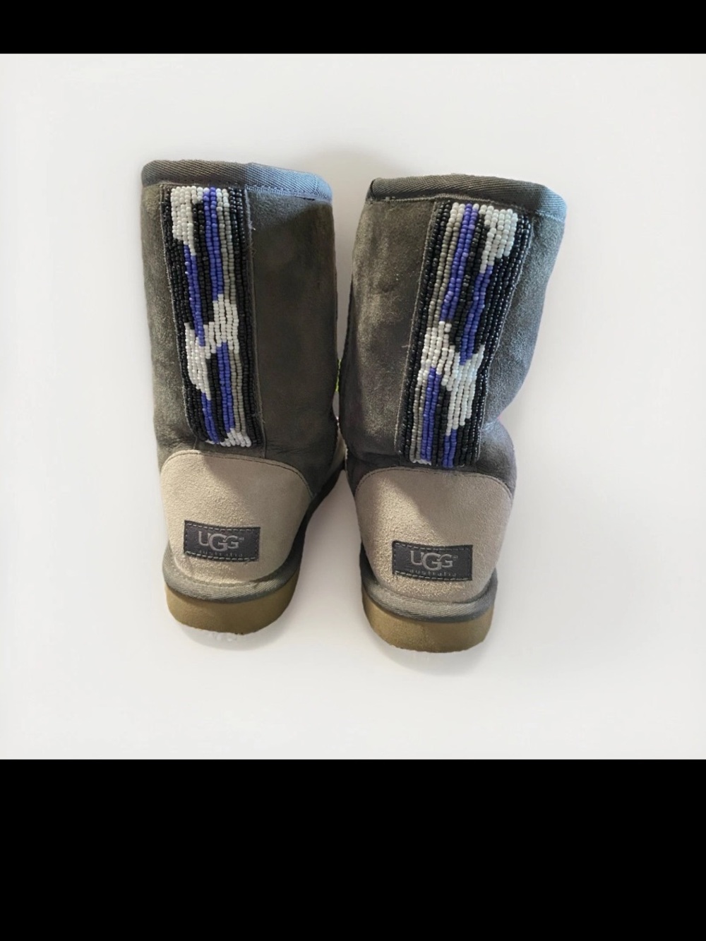 UGG SERAPE Classic Short Boots in   Gray with BEADED Back detail. Size 7 clean!